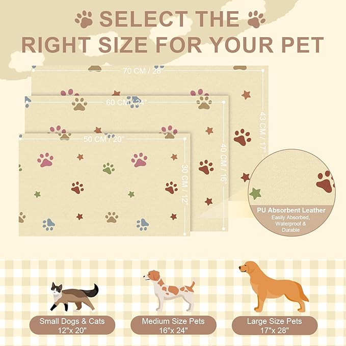 Dog Feeding Mat 16"x24", Absorbent Mat for Dog Water Bowl, Rubber Pet Food Mat, Pet Food Mats for Floor Waterproof, Pet Placemats for Food and Water, Cat Feeding Mat, Beige