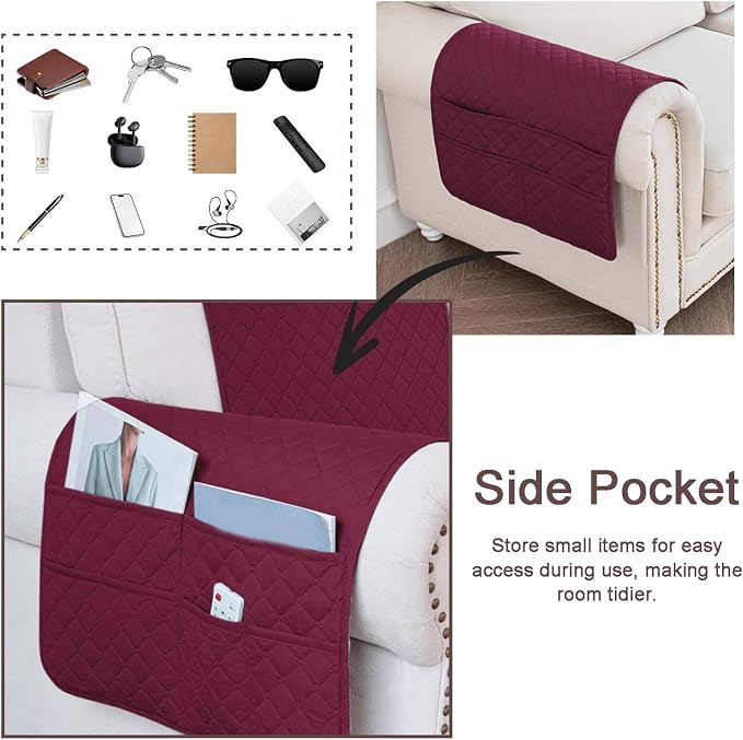 Large Polyester Armrest and Headrest Covers with 2 Pockets | Soft, smooth polyester resists daily wear nonslip silicone backing helps shield recliners and sofas from pet scratches