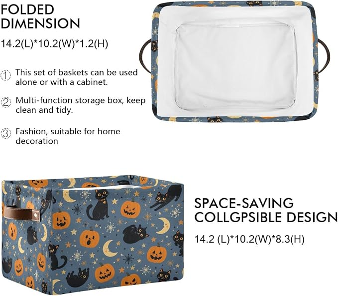 Kigai Storage Basket, Fabric Collapsible Closet Organizer Bin | Halloween Pumpkins Waterproof Foldable Canvas Basket with Handles for Shelves, Nursery, Closet, Bedroom & Bathroom