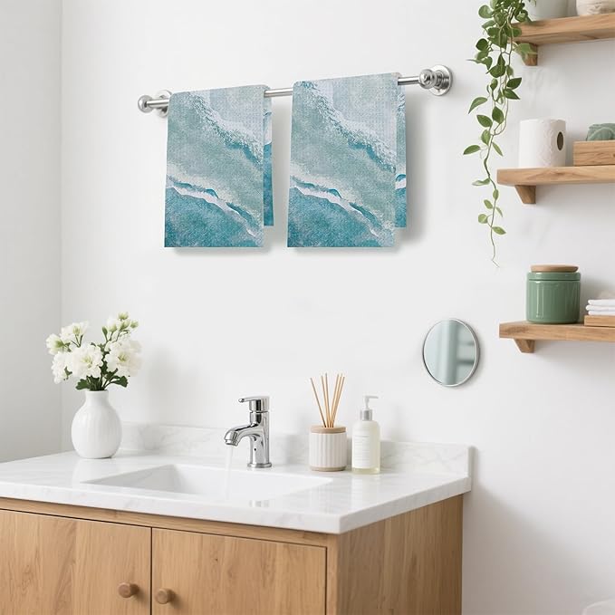 Boho Sea Beach with Waves Hand Towels,Set of 2 Absorbent Bath Towel Kitchen Dish Towel Home Gym Hotel Bathroom Decor,16x24 Inches