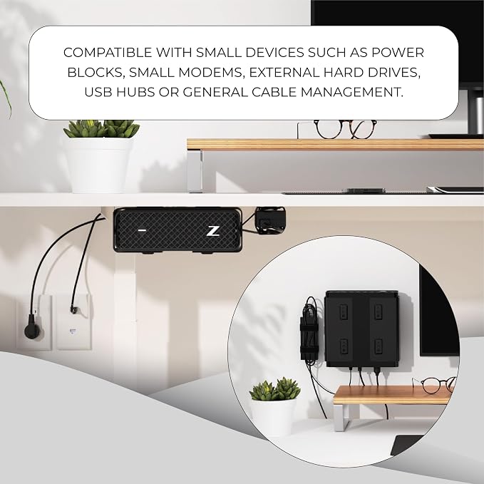 HumanCentric Universal Small Mounting Bracket for Small Devices | Fits Modems, Power Blocks, Mount on Wall or Under Desk, Vertically or Horizontally