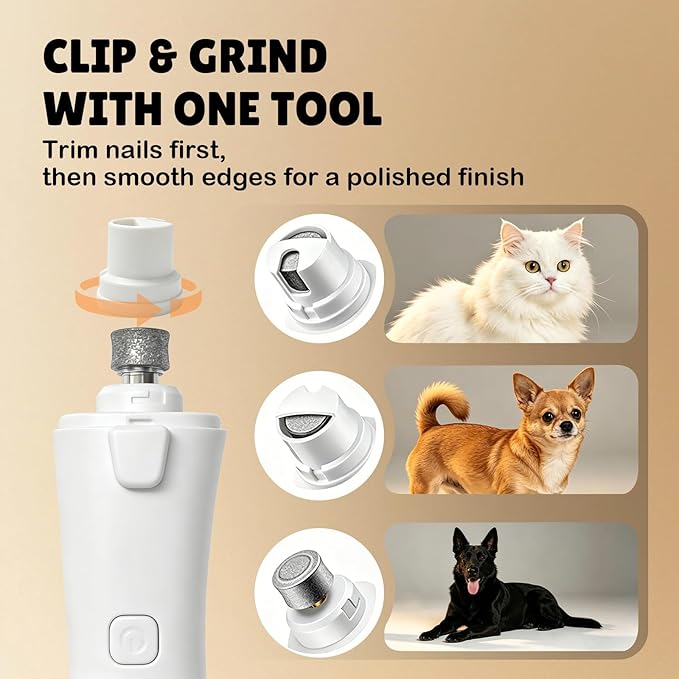 2-in-1 Dog Nail Clippers and Grinder with LCD Battery Display - Professional Cat Claw Trimmer with Built-in Safety Light & Guard, Ultra Quiet Rechargeable Pet Claw Grooming Tool for Large & Small Pets