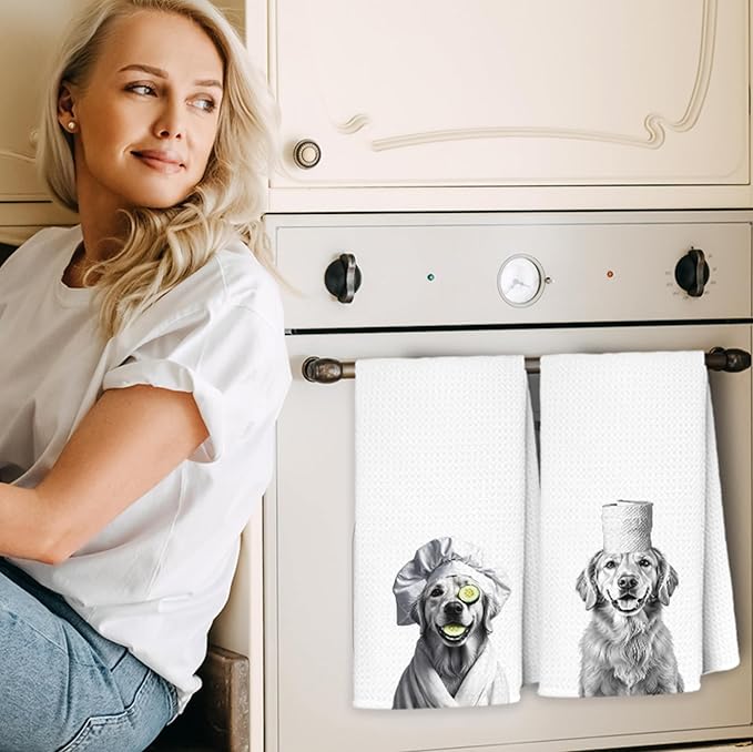 Funny Golden Retriever Bathroom Hand Towels, Gifts for Golden Retriever Lovers, Dog Bathroom Decor, Funny Dog Hand Towels for Bath Room Washroom Spa Gym Yoga, 16x24 Inch Set of 4