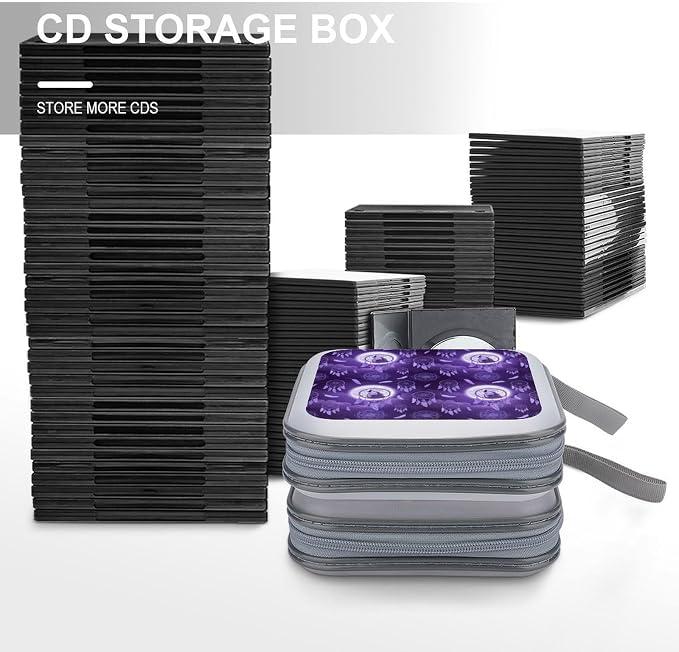 Protective 40-Disc CD/DVD Wallet Native Dream Catcher American Wolves Purple, Hard Plastic Storage Binder with Handle, Portable Organizer for Car Office Travel