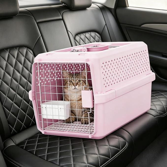 Hard-Sided Pet Carrier: 24" Travel Crate for Medium Dogs & Cats | Airline-Friendly Size / Secure Metal Locking Door / Multi-Side Ventilation / Spacious 24" Interior / Top Carry Handle