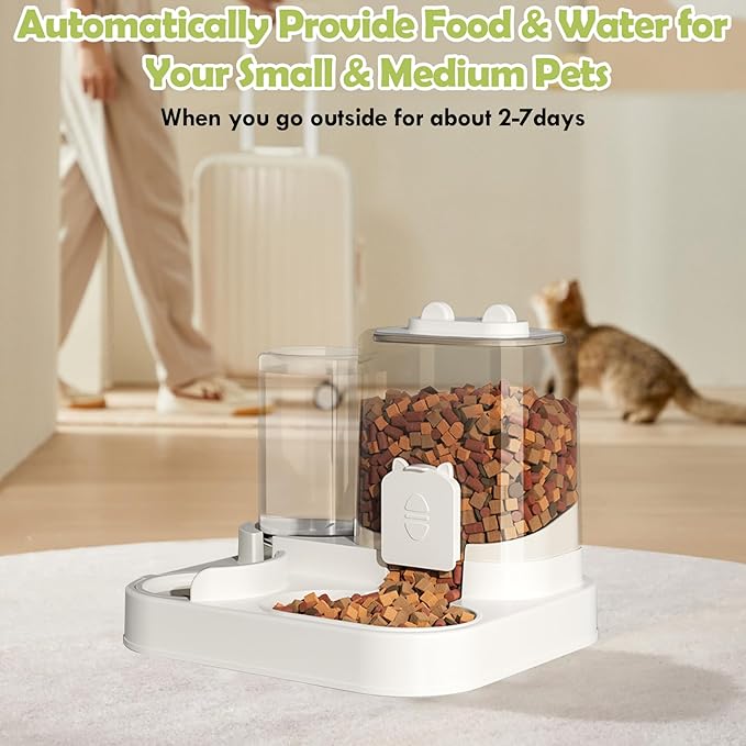1.6L Auto Gravity Pet Feeder and 0.6L Water Dispenser Set, Automatic Cat Water Dispenser, Gravity Pet Feeder for Small Medium Dog Puppy Cat Kitten
