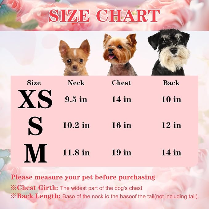 Dog Dress with Sleeve Ruffles, Floral Pet Dresses with Bow Tie for Small Meduim Dogs Puppy Cats Girl, Cute Princess Dog Dresses Skirt Clothes Outfits for Spring Summer, Green S