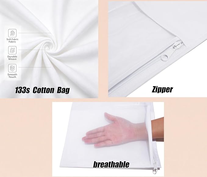 100% Cotton 133 Thread Count Wig Storage Bag, 2 Pack, White, 24 x 11.4 In | Breathable, Washable, Dustproof Mesh Bag for Hair Extensions, Travel & Household Storage