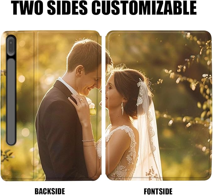 Custom Photo Personalized Flip Case for Samsung Galaxy Tab S7 FE 12.4 inch(2021),Model Code: SM-T730/T733/T736B, Samsung Galaxy Tablet Customized Picture Text Leather Stand Cover Protective Case