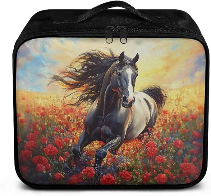 Rnyleeg Sunset Horse First Aid Bag Empty Romantic Rose First Aid Kit Home Lightweight Medical Travel Kit with Mesh Pockets&Handle Easy to Clean
