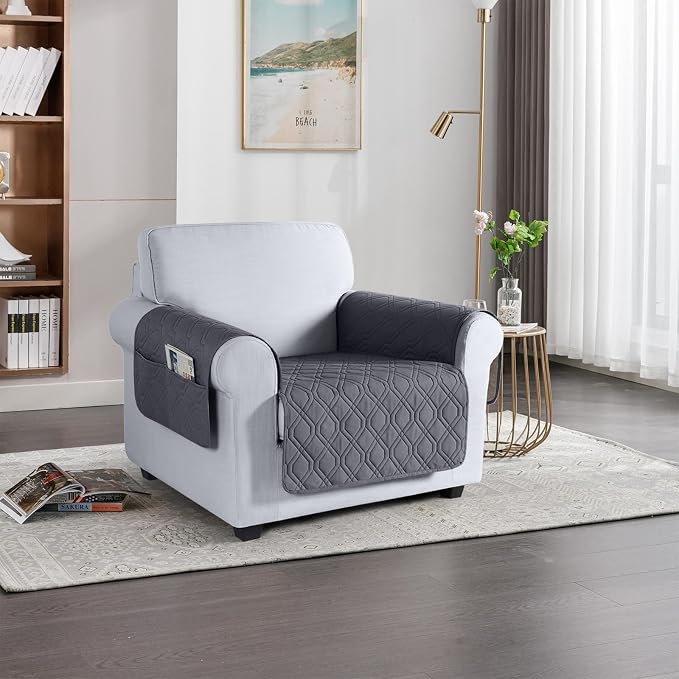 VANSOFY Waterproof Chair Seat Cover for Pets, Dark Gray, 22" | Non-Slip, Washable, Utility Pockets, Pet Friendly, Furniture Protector Slipcover for 1 Seater Couch