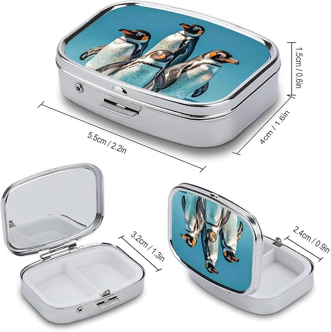 Animals Pill Box 2 Compartment Medicine Pill Case Portable Pill Organizer for Pocket Or Purse Decorative Metal Medicine Vitamin Organizer