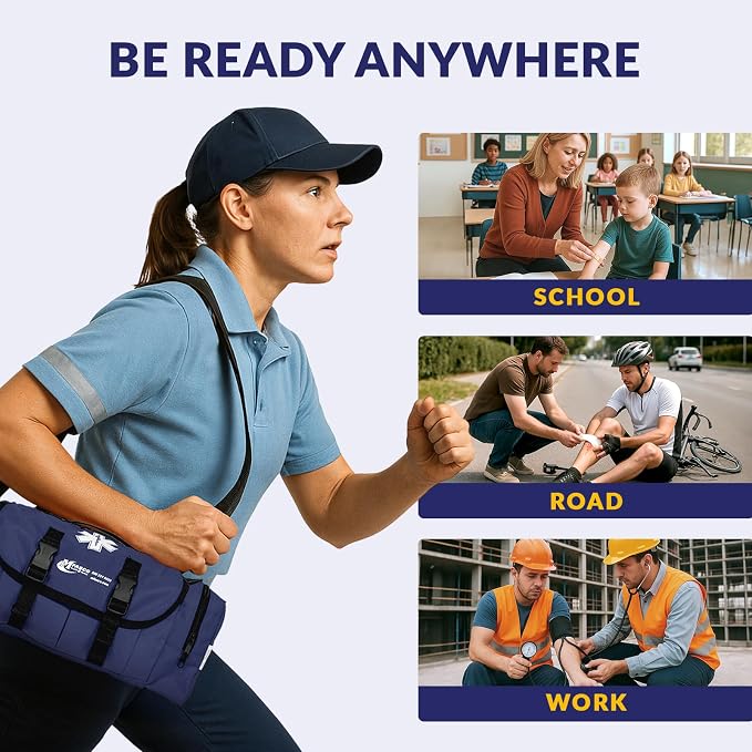 MFASCO Trauma Bag First Aid Kit Emergency Response Supplies Blue | Emergency Response First Aid Kit for Businesses & Organizations | Trauma Bag Supplies | Disaster Preparedness | 415 Pieces