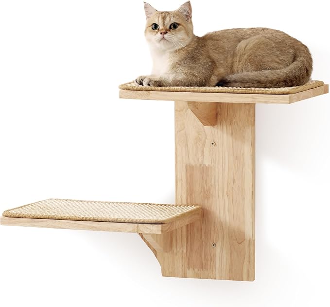 FUKUMARU Cat Wall Shelves, 2 Platform Kitten Wall Furniture, Tree Shape Wall-Mounted Floating Shelf with Sisal Mat, Solid Rubber Wood Cats Perch for 16 Inch Drywall, Suitable for Climb, Play, Nap | Floating Shelf Kitten Furniture, Solid Rubber Wood Cat...