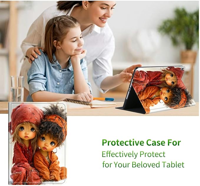 for Samsung Galaxy Tab A 10.1" 2019 SM-T510/T515/T517 Case | Slim Leather Smart Cover with Multi-Angle Anti-Slip Stand [Auto Wake/Sleep] Shell for Women Men, Two Little Girls