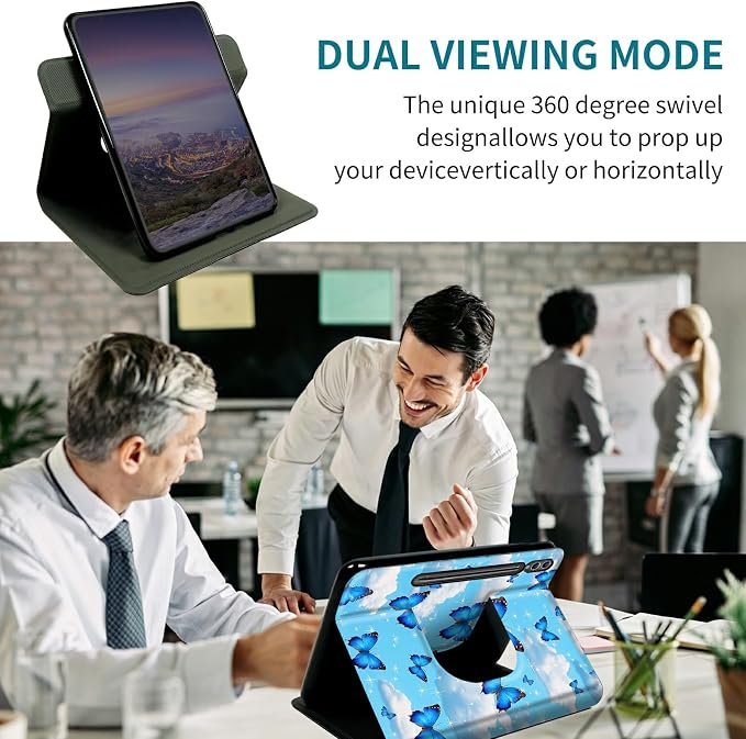 Case for Samsung Galaxy Tab S9 11"/S9 FE 2023/S10 FE/S10 Lite 10.9" 2025, 360 Degree Rotating Stand with Multi-Angle Vertical & Horizontal Viewing Shell, Blue Butterfly White Cloud