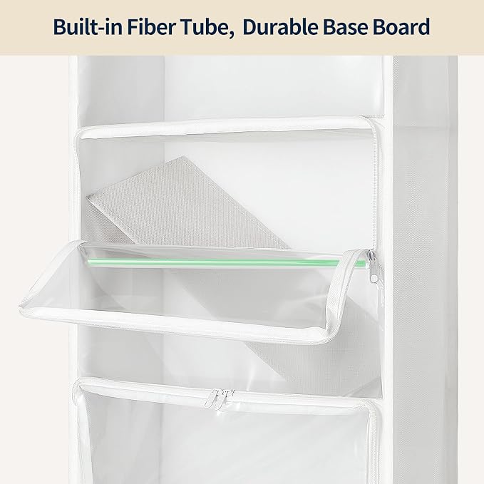 Yecaye Hanging Yarn Storage Organizer with 5 Zippered Closure Compartments, Heavy Duty Stuffed Animal Storage with Clear PVC, Dustproof Yarn Holder for Crocheting Storage, Ivory 5 Tier