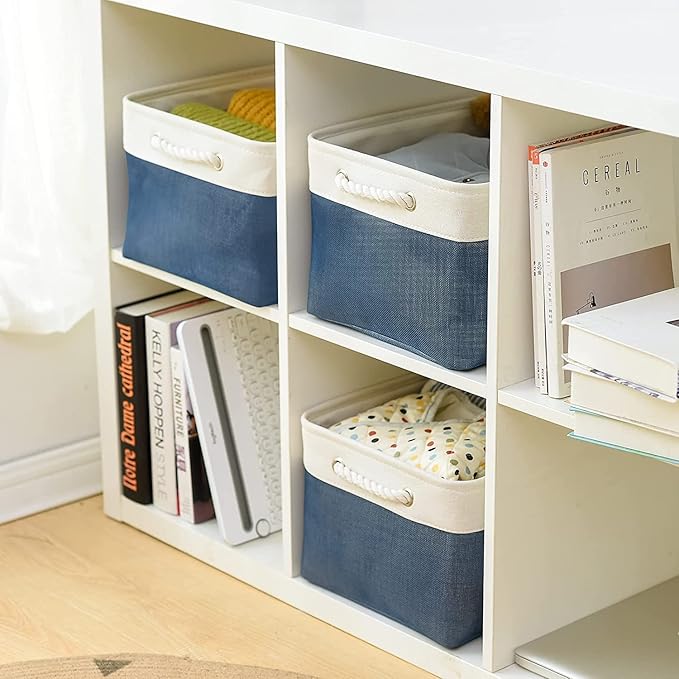 Storage Bins for Shelves - 1 Pack 15.7x11.8x8.3 inch Fabric Storage Cubes, Storage Basket for Organizing Gift Laundry Cloth Toy Room (White & Jean Blue)