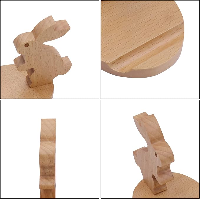 Cute Bunny Cellphone Stand Holder Wooden Smartphone Desk Holder for All Mobile Phones Animal Phone Stand Desk Ornament