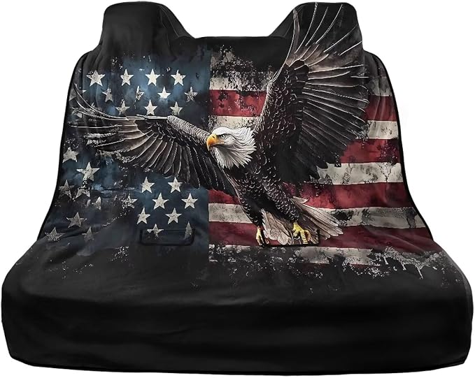 Renewold Pet Dog Car Back Seat Cover Car Seat Towel Cover Foldable Auto Rear Bench Towel Blanket for Running Yoga Workout Outdoor American Flag Eagle Athletic Travel Automotive Interior Accessories