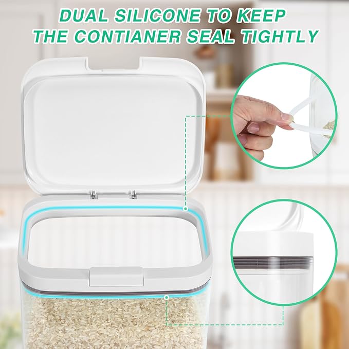11 Lbs Rice Storage Container 5.8Qt Flour Sugar Containers with Flip-up Lid | Airtight BPA Free Dog Food Storage Bin Crystal-Clear Plastic Dry Food Holder for Kitchen Pantry Organization