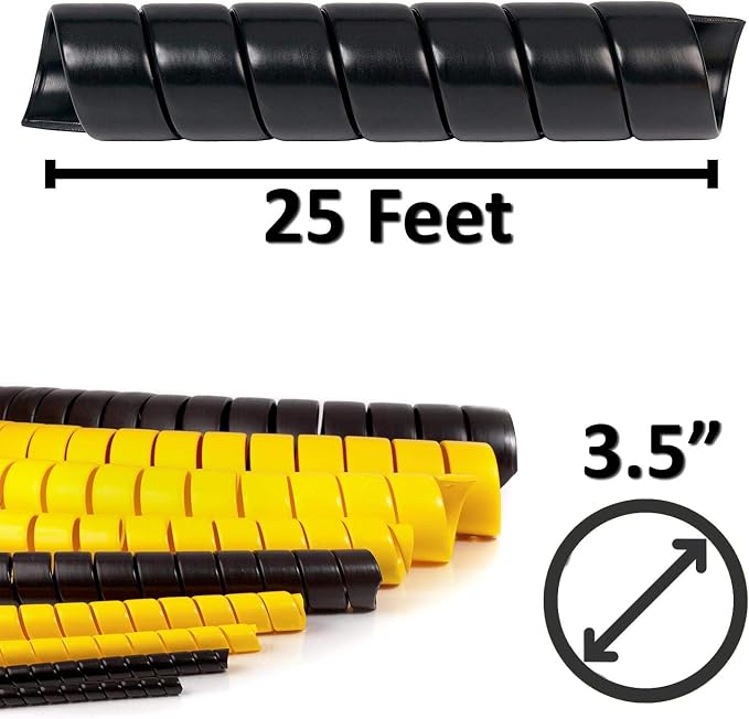 Electriduct 3.5 Inch Heavy Duty Spiral Wrap HDPE Flexible Plastic Cable Sleeve Hose Protector 25 Feet - Black
