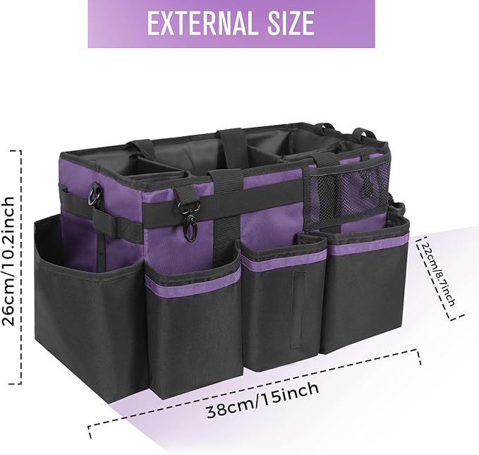 SCAVATA Wearable Cleaning Caddy, Cleaning Caddy Supplies Organizer with Handle & Shoulder Straps for Housekeepers, Under Sink & Car Cleaning Tool Organizers Bag with 4 Foldable Divider (Purple)