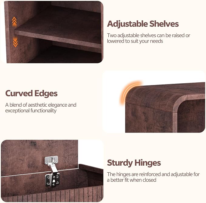 L-Shaped Shoe Storage Bench with Lift Top Box & Shelf, Walnut | Durable Wood Cabinet With Hidden Storage For Entryway, Hallway, Apartment