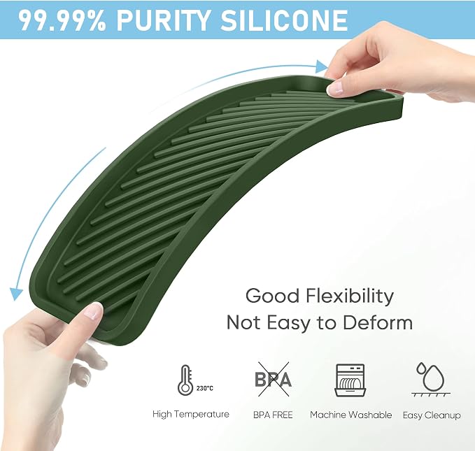 Silicone Sponge Holder, Kitchen Sink Organizer Tray（Green）