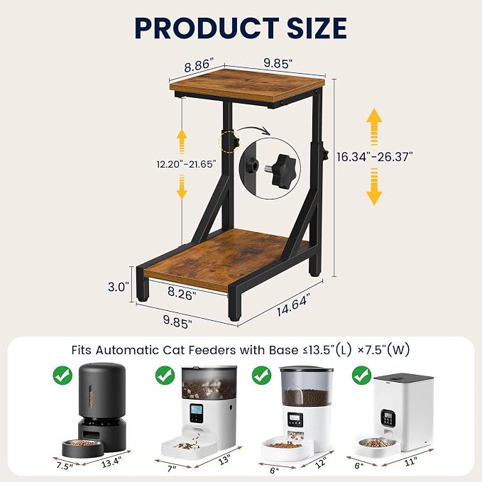 Snughome Adjustable Automatic Cat Feeder Stand, Elevated Cat Feeding Station with 3" Raised Platform, Smart Feeder Riser Table, Helps Promote Comfortable Feeding Posture, Metal Frame & Particleboard