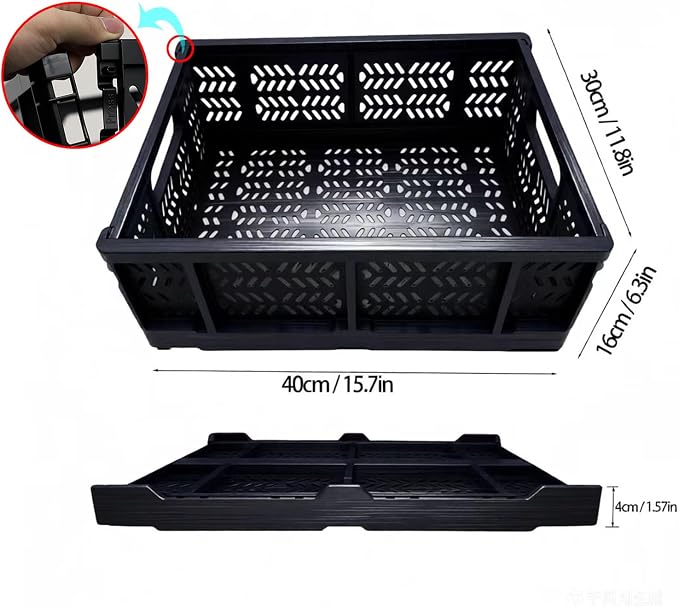 4-Pack 20L Foldable Storage Crates, Heavy Duty Plastic Milk Crates for Storage, Multi-Purpose Collapsible Basket with Handle Suitable for home, office storage, Halloween, Christmas party, Black