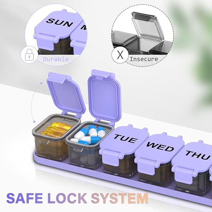 Extra Large Weekly Pill Organizer with 7 Detachable Compartments | XL Pill Organizer, Portable Medicine Pill Organizer for Supplements, Daily Pill Case for Home and Travel