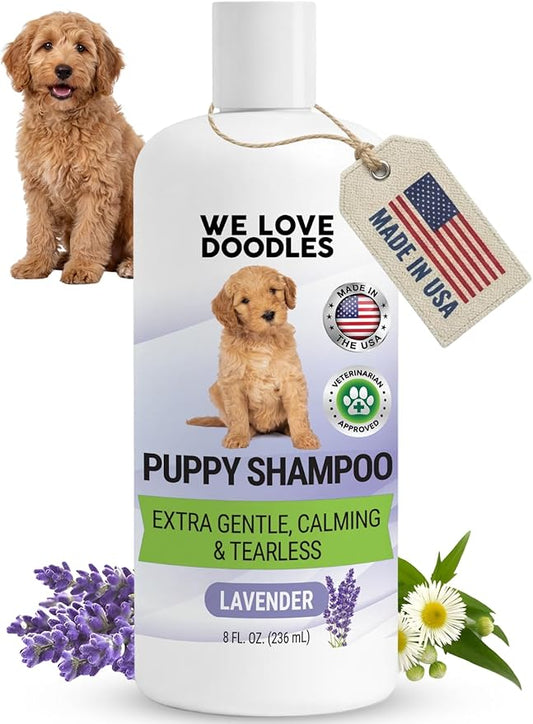 Puppy Shampoo & Conditioner | Made in USA | Tear Free | Best Shampoo for Puppies | Sensitive & Itchy Skin Wash | Oatmeal Bathing | Tearless, Lavender, 8oz [We Love Doodles]