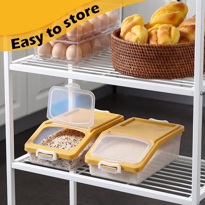 Blushtier 3 Pcs Rice Storage Container 11 lb Airtight Flour Container with Wheels Measuring Cup Clear Pet Food Dog Cat Birds Food Bin Grain Cereal Organizer Box for Dry Baking Supplies(Yellow)
