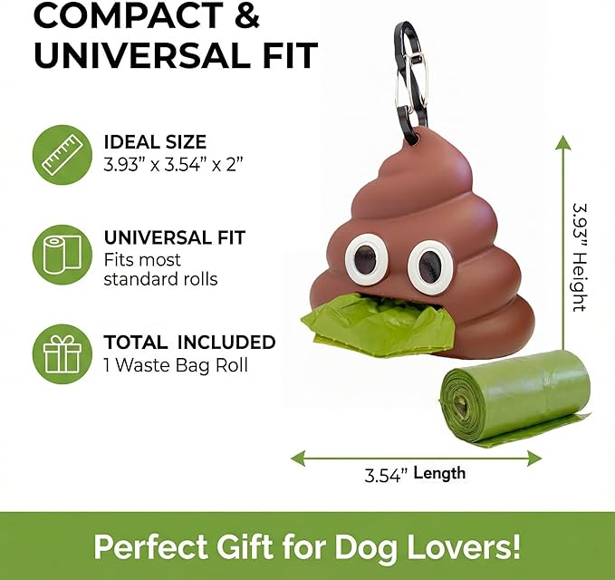 Dog Poop Bag Dispenser for Dog Leash, Poop Shape Sturdy Holder (Pack of 3)
