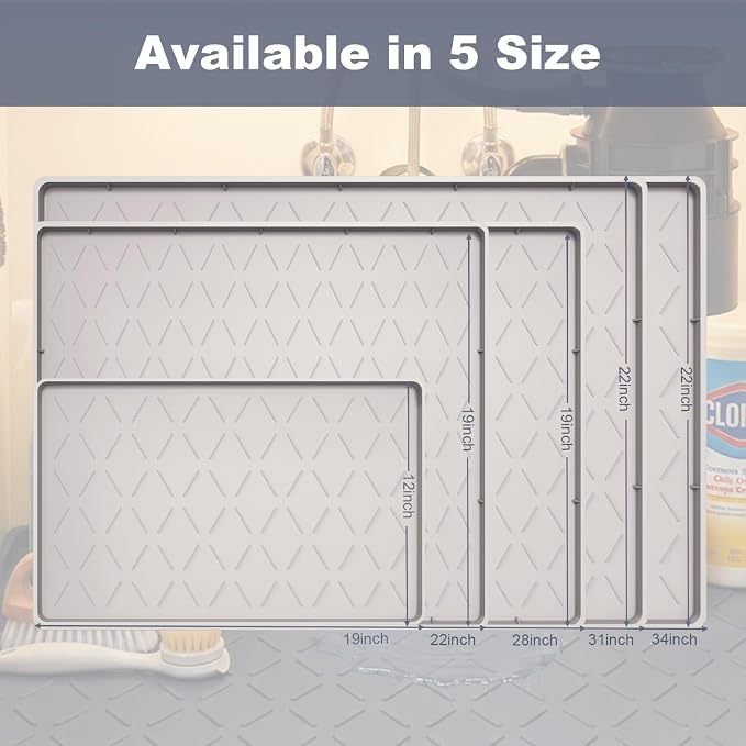 Extra Thick Under Sink Mat Waterproof with Raised Edge 31" x 22" | Silicone Multipurpose Mat for Kitchen, Bathroom, Pet Feeding, Shelf Protection & Organization, Boot & Plant Tray