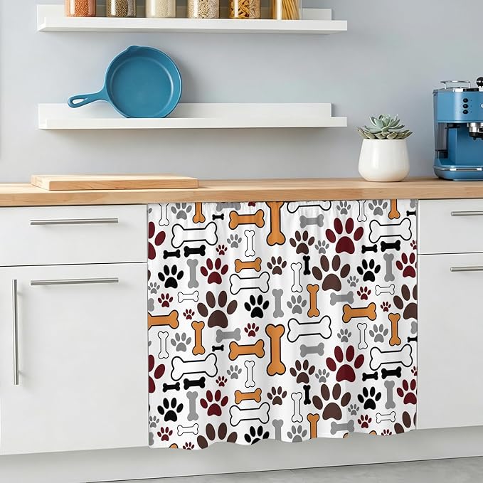 Dog Claws Oven Skirt Curtain for Kitchen Decor 28"x35", Pet Cat Cartoon Cute Animal Bone Pawprints Self Adhesive Stove Curtains Skirt Cabinet Curtains for Bathroom Laundry Room