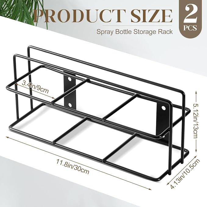 Hicarer 2 Pcs 3 Holes Spray Bottle Storage Rack Holder Wall Mount Organizer Steel Bracket Storage for Garage Home Workspace