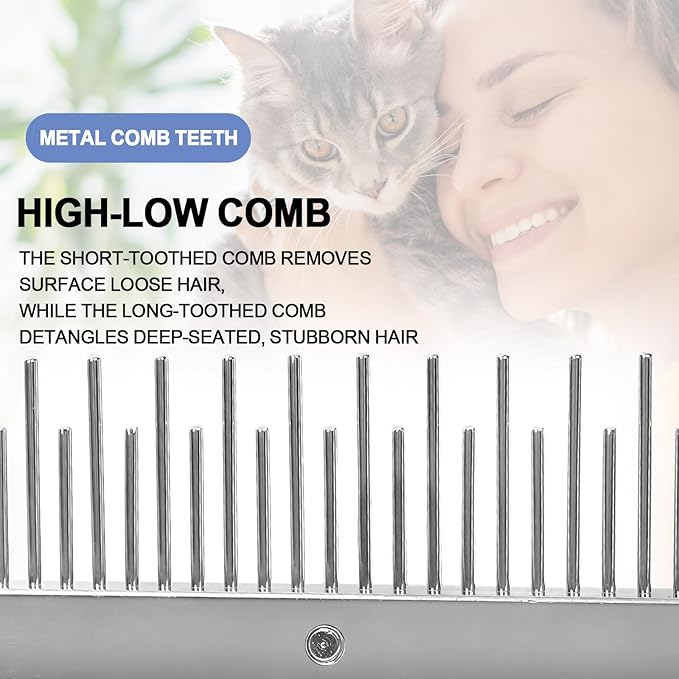 Blue Pet Double-Sided Row Undercoat Rake Comb with Handle Dog Dematting Comb for Shedding Fine Tooth Comb Pet Grooming Tool for Long-Haired Dogs Cats Gentle Remove Loose Hair Knots Tangles