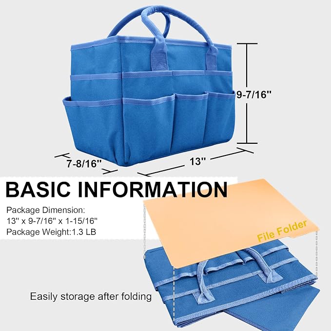Cupohus Craft Organizer Bag, Blue Art Supply Tote with Multiple Pockets | Portable Storage Tote for Scrapbooking, Journal, Sewing, Oxford Fabric Carrying Caddy for Teacher, Officer, Artist
