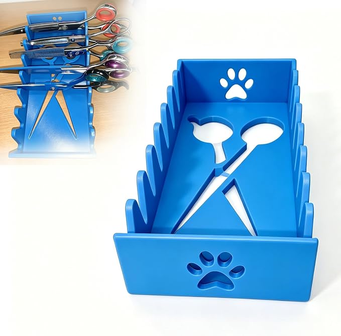 Scissor Caddy for Pet Grooming Shears Grooming Scissor Holder Organizer Rack, Desktop Storage Stand Holds 8 Shears (Blue)
