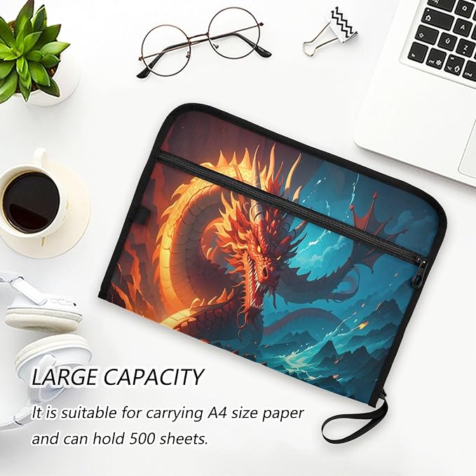 Dragon Water and Fire Anime 13 Pocket File Organizer Expanding File Folder with Front Pouch Portable Business File Storage Document Organizer Folder with Zipper