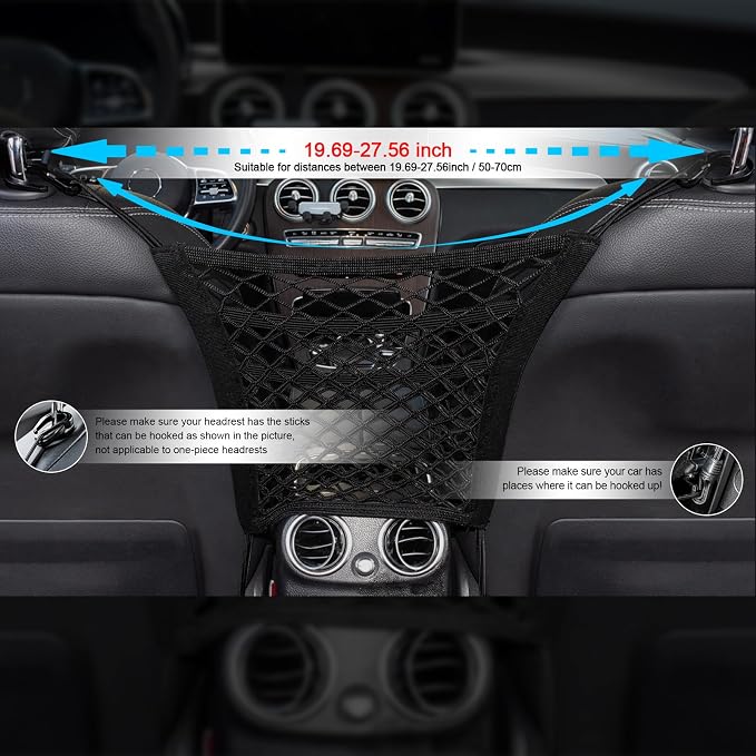 3-Layer Car Mesh 11.8" x 10.6" Organizer Between Front Seats | Kid Dog Pet Net Barrier Car Net Pocket Elastic Tissue Purse Holder Netting For Midsize SUV, Van