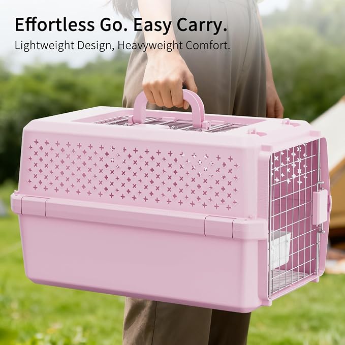 Hard-Sided Pet Carrier: 24" Travel Crate for Medium Dogs & Cats | Airline-Friendly Size / Secure Metal Locking Door / Multi-Side Ventilation / Spacious 24" Interior / Top Carry Handle