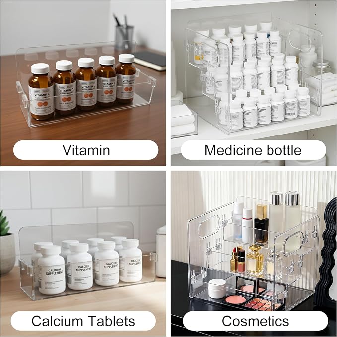 3-Tier Vitamin Storage Organizer, Organizer For Vitamin Bottles And Medicine Bottle, Vitamin Bottle Organizer For Countertop, Bathroom Cabinet Storage Items Are Clearly Visible