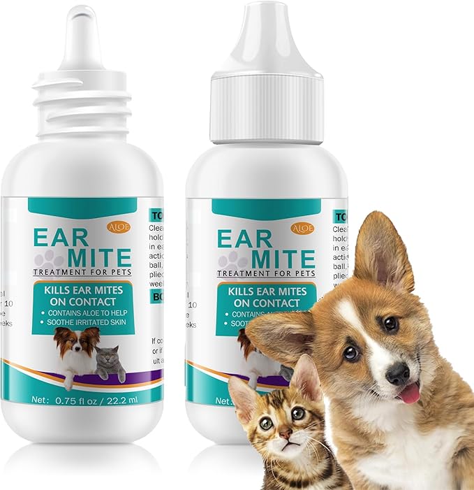 Ear Drops for Dogs & Cats - Cat Ear Treatment with Aloe Vera, Soothes Itching, Vet-Recommended Formula for Pets Ear Cleaning, Fast-Acting