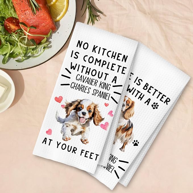 Cavalier King Charles Spaniel Gifts Kitchen Towels, Cavalier Dog Lover Gifts Dish Tea Towels for Kitchen Decor, Dog Mom Dad Gift Decorative Hand Towel, 16x24 Inches Set of 2