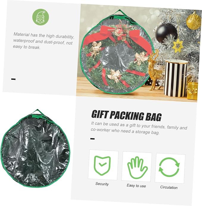 1pc Christmas Wreath Storage Bag Container with Transparent Window for Holiday Decoration and Ornament Organization