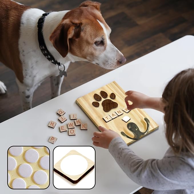 Dog Leash Holder Wall Mount, Pet Harness Hanger with Scrabble Letters, Dog Collar Organizer for Entryway, Memorial Cat Leash Holder for Wall, Pet Loss Gifts, Keepsake, Home Decor PF212-NAT