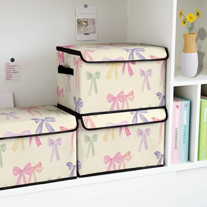 Stackable Storage Bins with Lids,Closet Organizers Fabric Box for Home and Office,Blanket Clothes Organizers,Under Bed Storage Containers 3 Pack